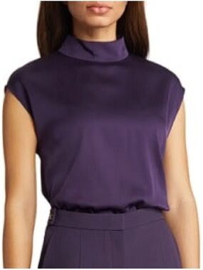 BOSS Hugo Boss Silk Blend Sleeveless Mock Neck Blouse Purple Size 8